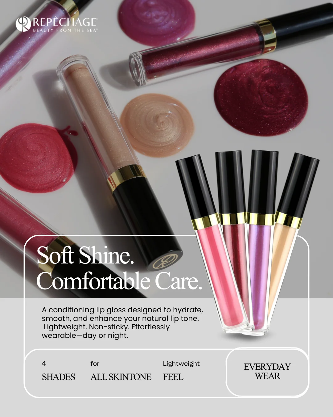 Buy 4 Perfect Skin Conditioning Lip Glosses with Gold Signature Cosmetic Bag - Image 5